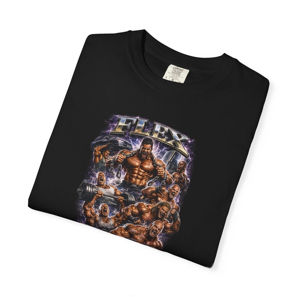 FLEX OFFENDER Graphic T-Shirt — Vintage Muscle Warrior Illustration