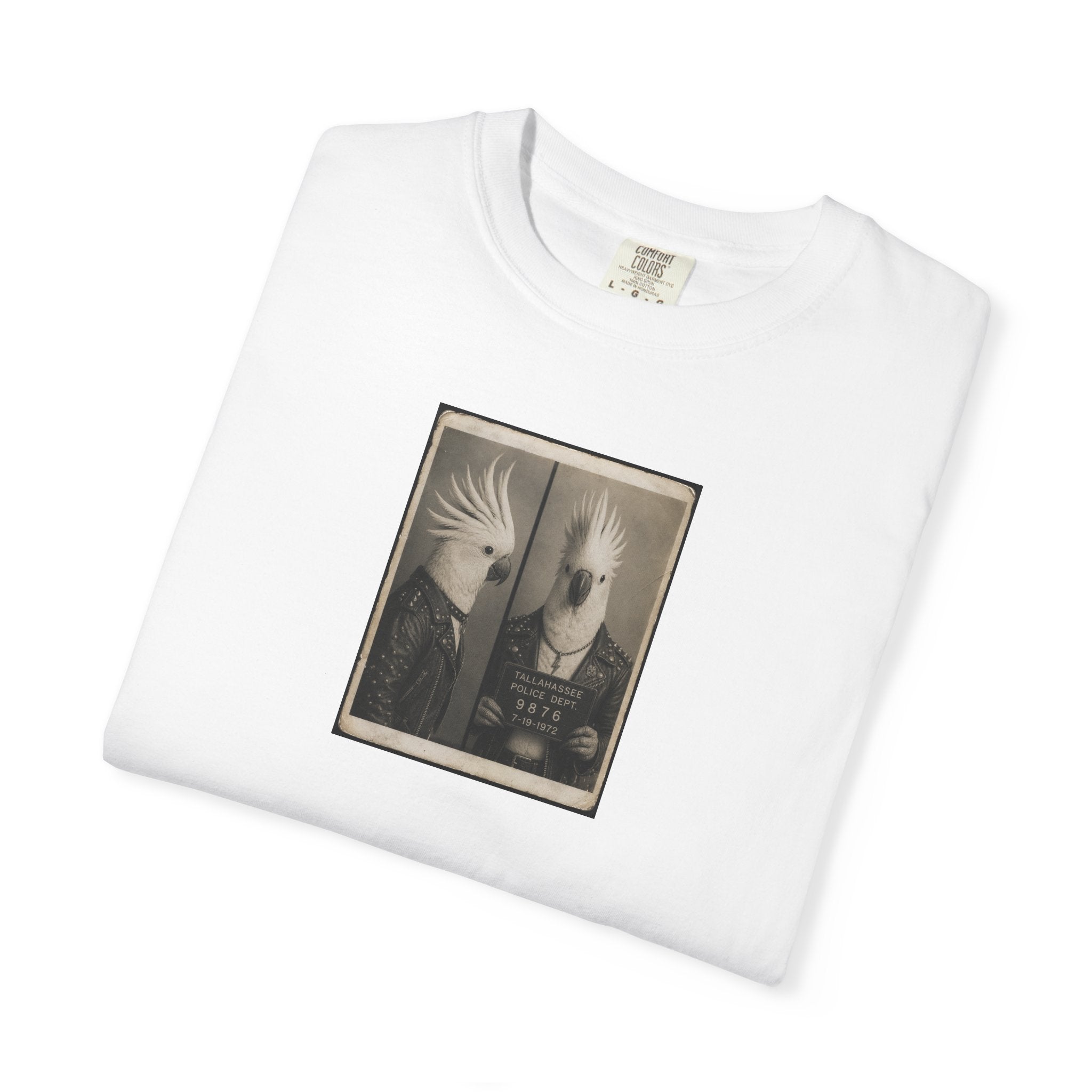 Vintage Cockatoo Mugshot Portrait T-Shirt — Retro Bird Mugshot Vintage Graphic Tee