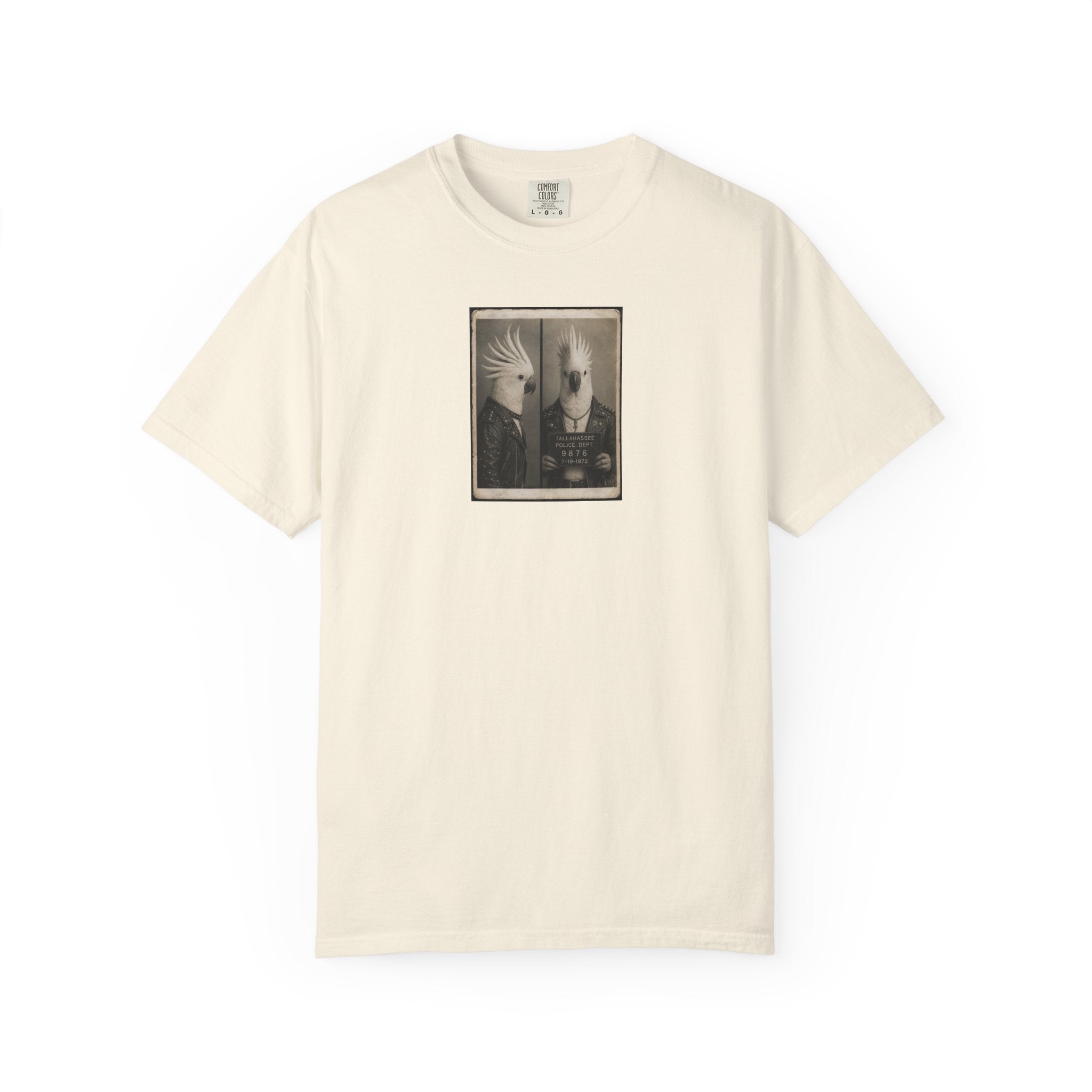 Vintage Cockatoo Mugshot Portrait T-Shirt — Retro Bird Mugshot Vintage Graphic Tee