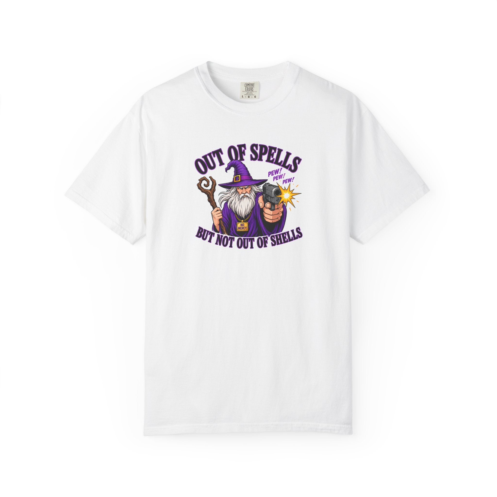 Wizard T-Shirt — "Out of Spells But Not Out of Shells" Funny Graphic Tee