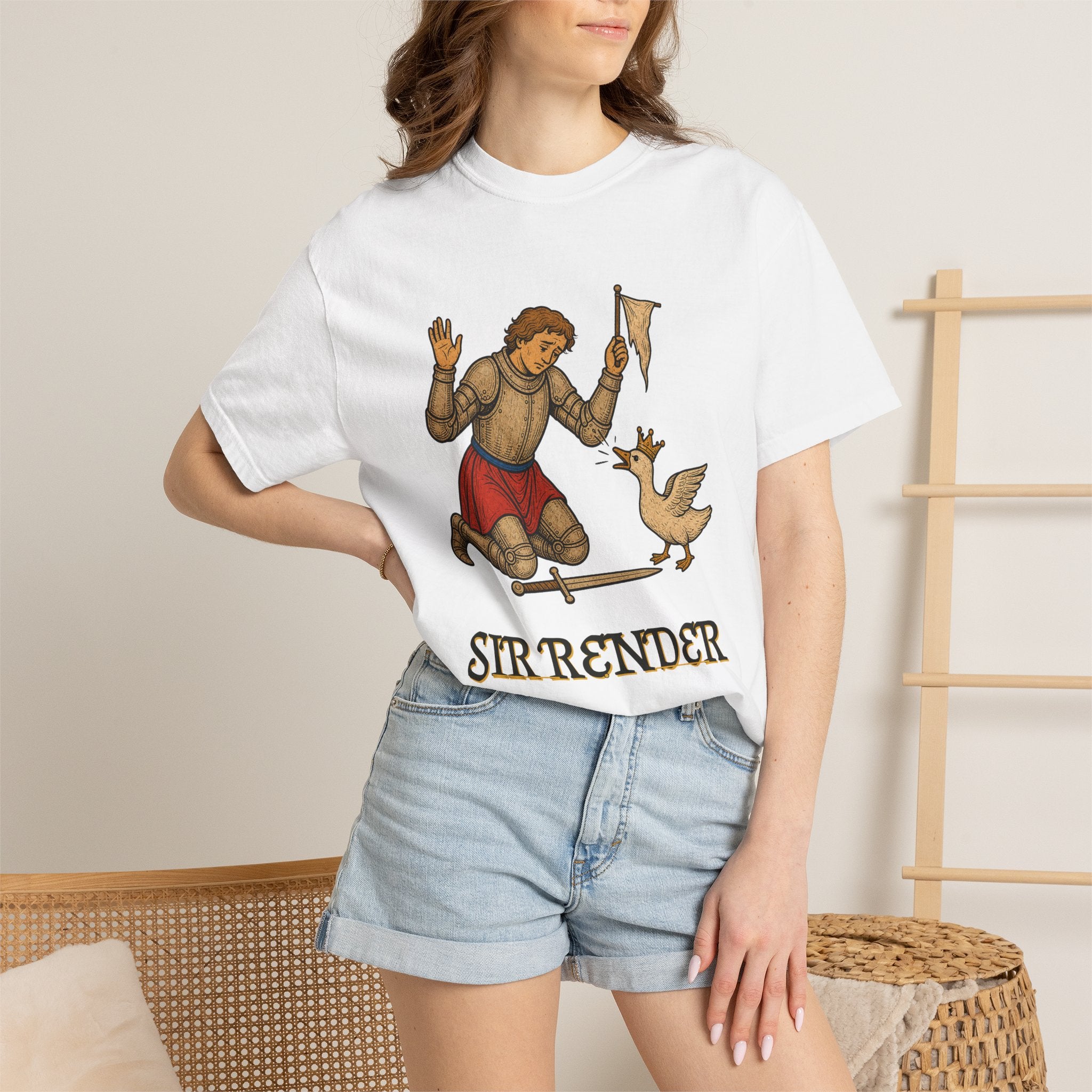 Sir Render Graphic Tee — Funny Medieval Goose T-Shirt