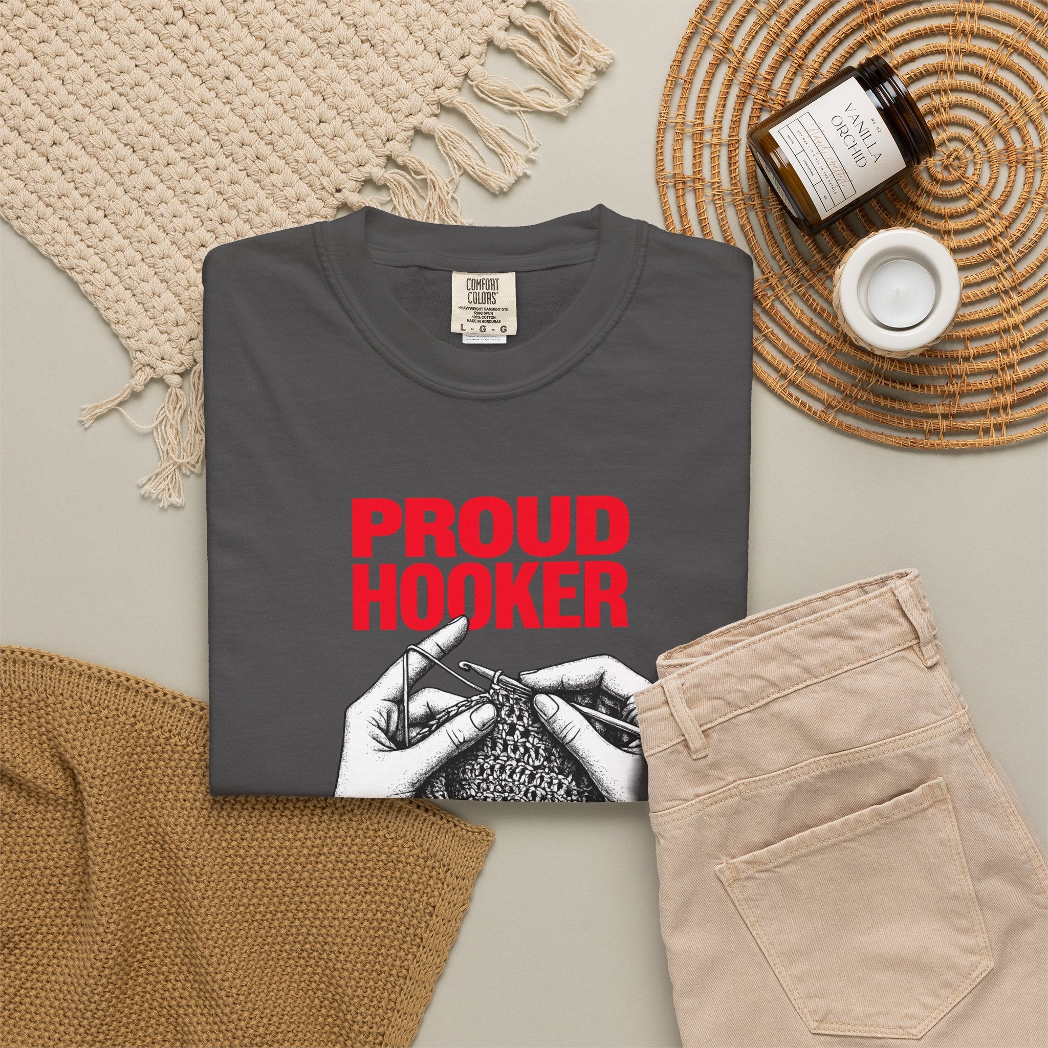 Proud Hooker Knitting T-Shirt — Vintage Crochet Hands Graphic Tee