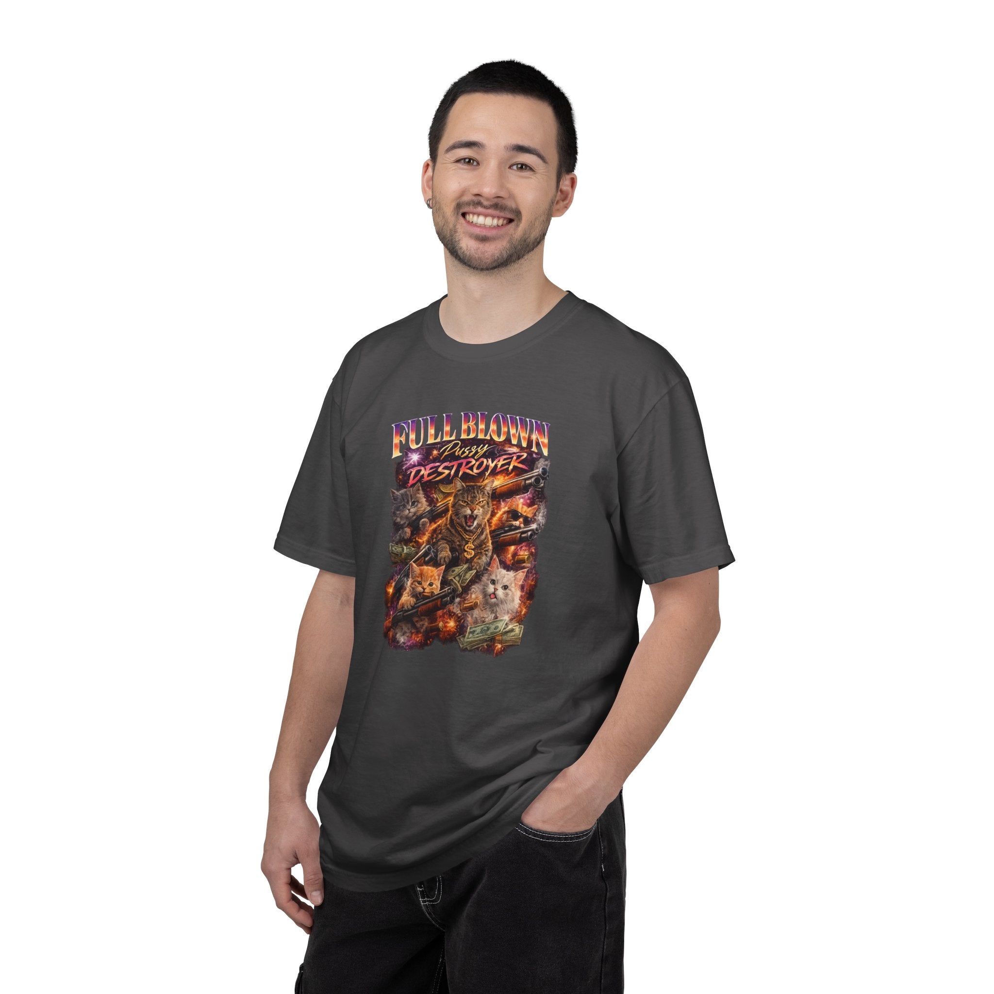 Full Blown Pussy Destroyer - Cat T-Shirt -  Vintage Retro Graphic Tee