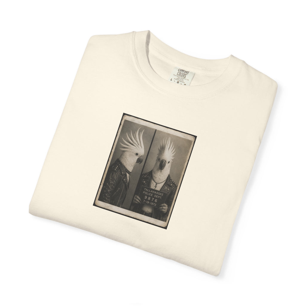 Vintage Cockatoo Mugshot Portrait T-Shirt — Retro Bird Mugshot Vintage Graphic Tee