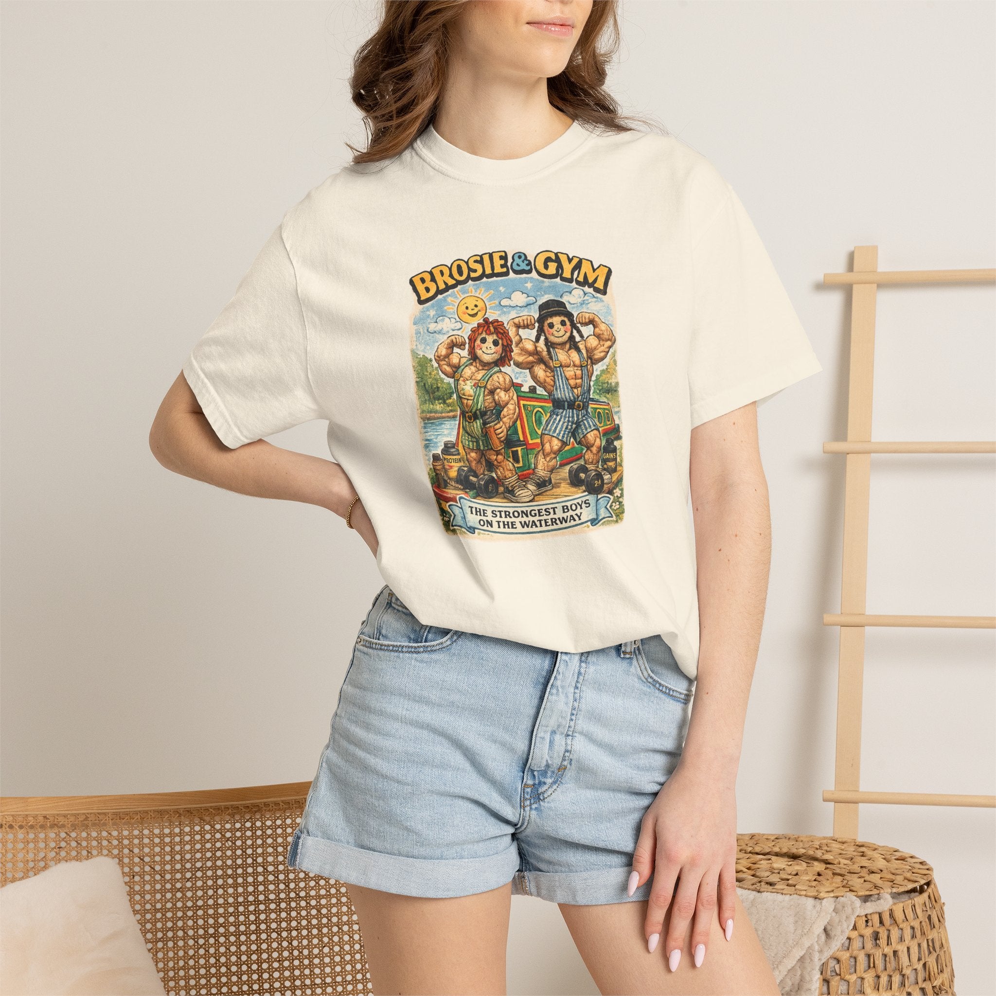 Brosie & Gym Vintage Beach T-Shirt — "Brosie & Gym" Graphic Retro Tee