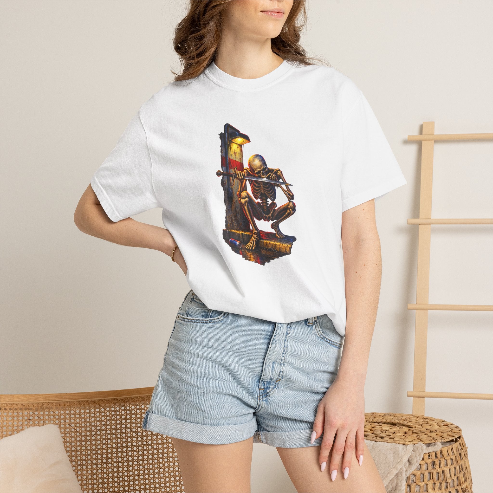 Sword Skeleton Graphic Tee — 90s Metal Meme T-Shirt