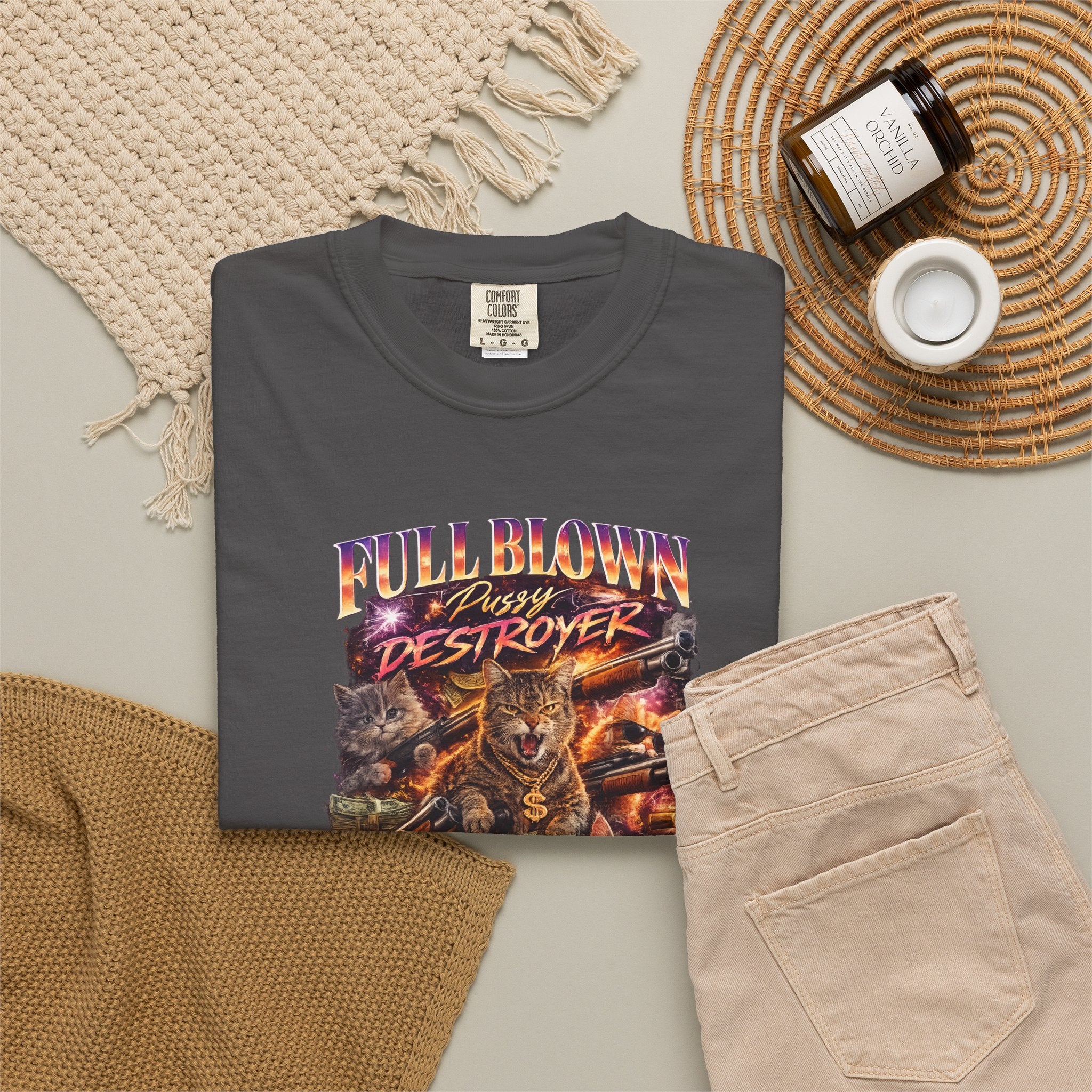 Full Blown Pussy Destroyer - Cat T-Shirt -  Vintage Retro Graphic Tee