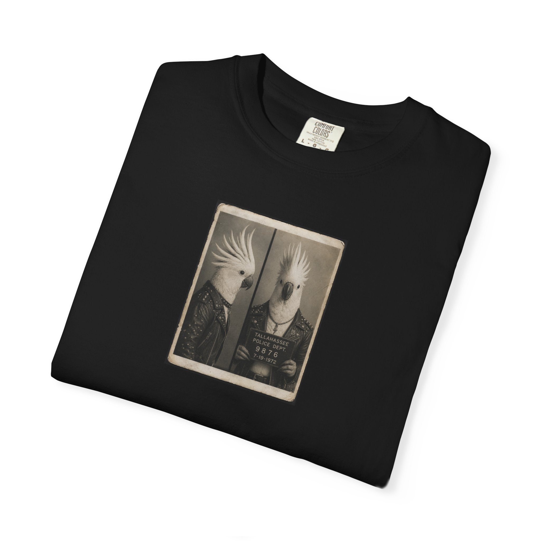 Vintage Cockatoo Mugshot Portrait T-Shirt — Retro Bird Mugshot Vintage Graphic Tee