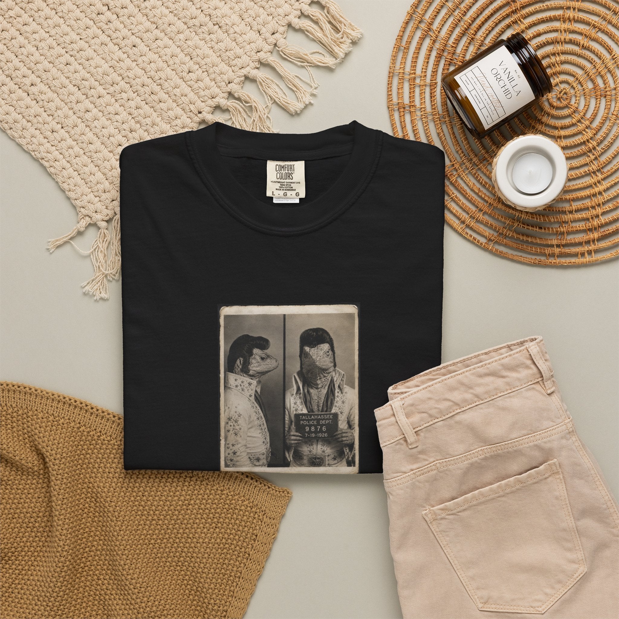 Lizard Elvis Mugshot - Retro Mugshot Portrait Tee