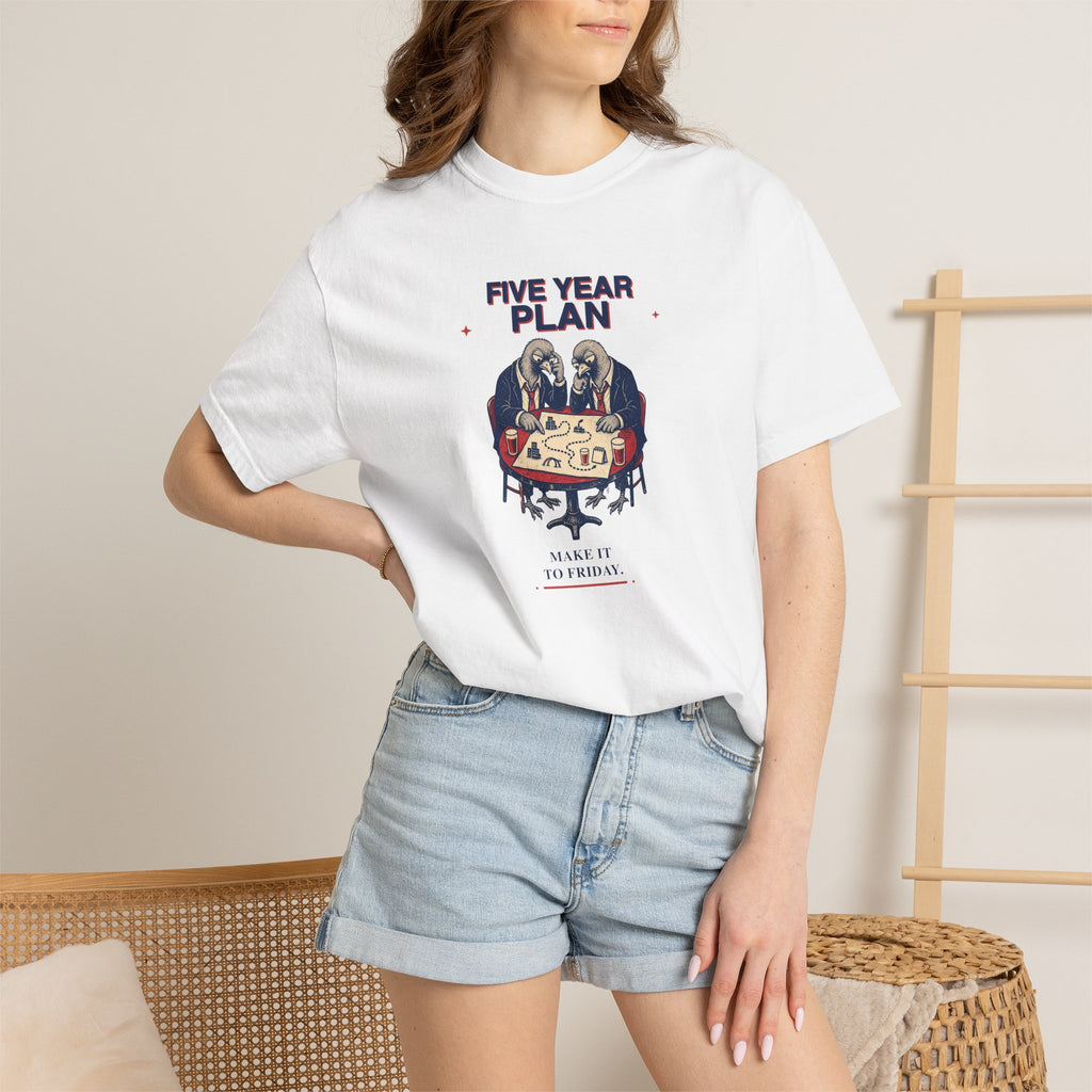 Five Year Plan Graphic Tee — Funny Corporate Pigeon T-Shirt