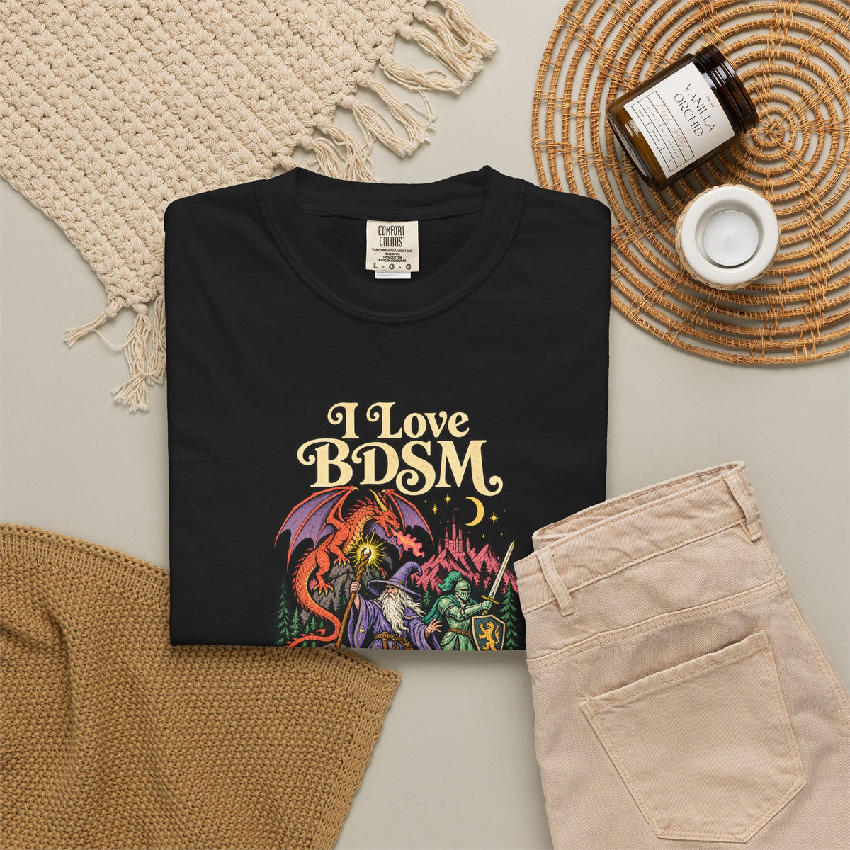 I Love BDSM Fantasy Graphic Tee — Battles, Dragons, Swords & Magic