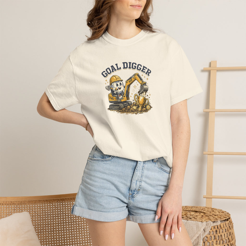 Goal Digger Football Excavator T-Shirt — Funny Construction Football Soccer Graphic Tee