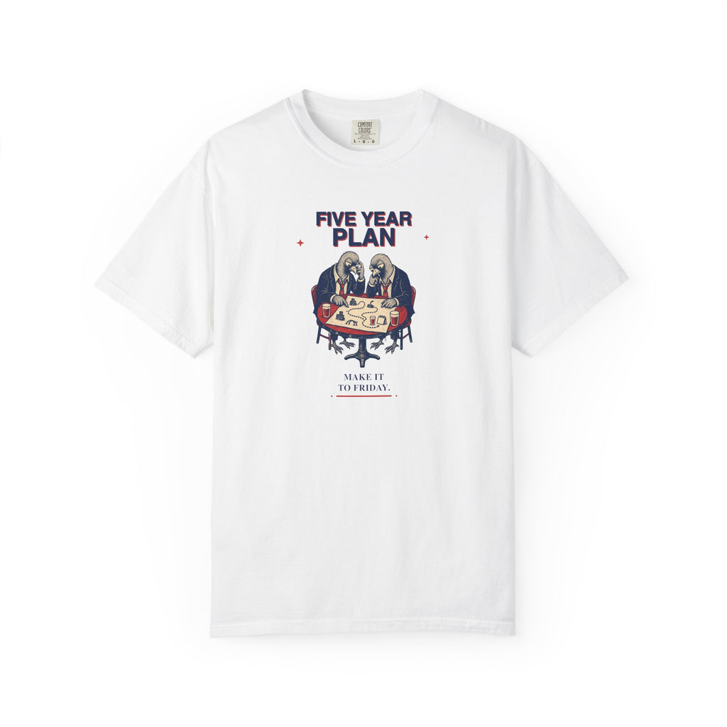 Five Year Plan Graphic Tee — Funny Corporate Pigeon T-Shirt