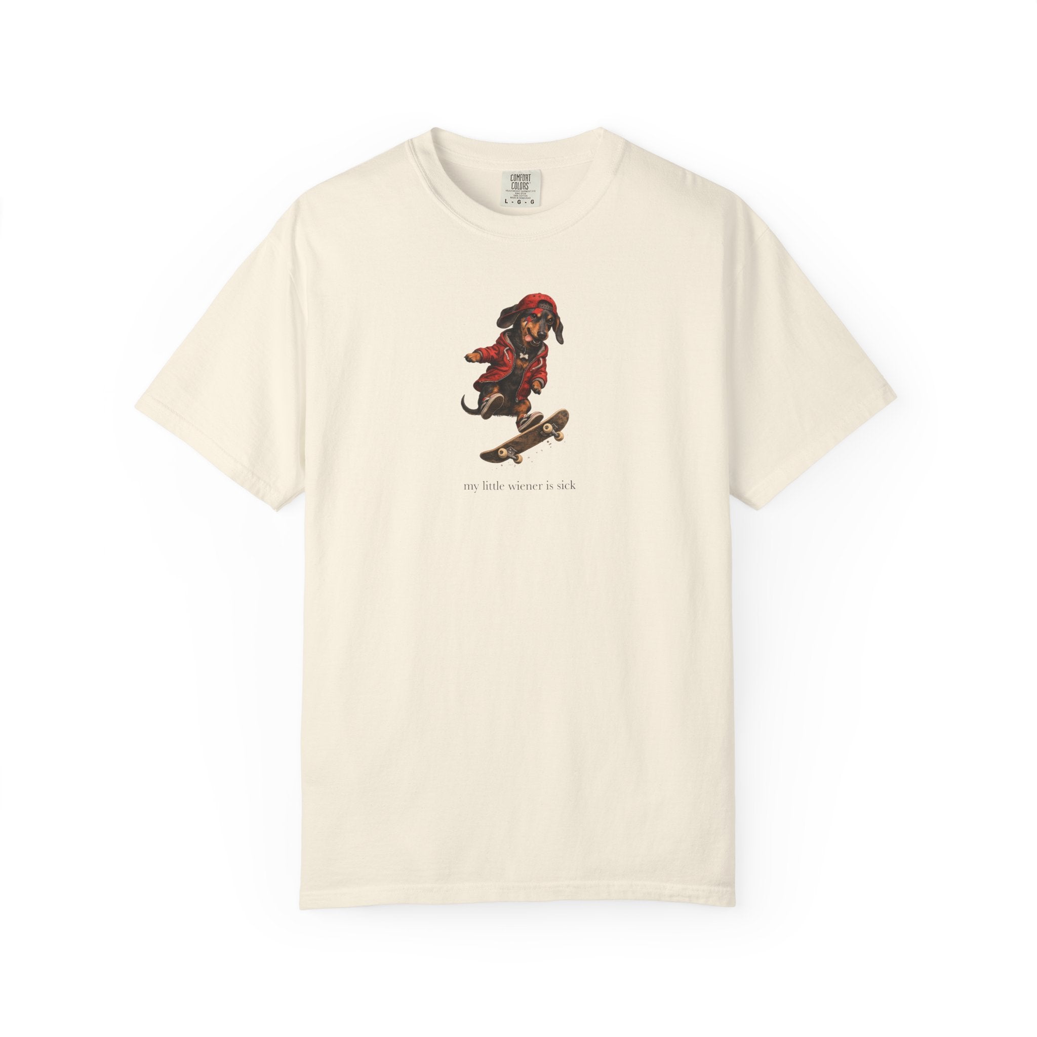 My Little Wiener Is Sick - Skateboarding Dachshund Graphic T-Shirt — Cute Skate Dog Tee