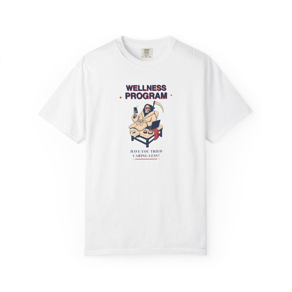 Wellness Program Graphic Tee — Grim Reaper Self-Care T-Shirt