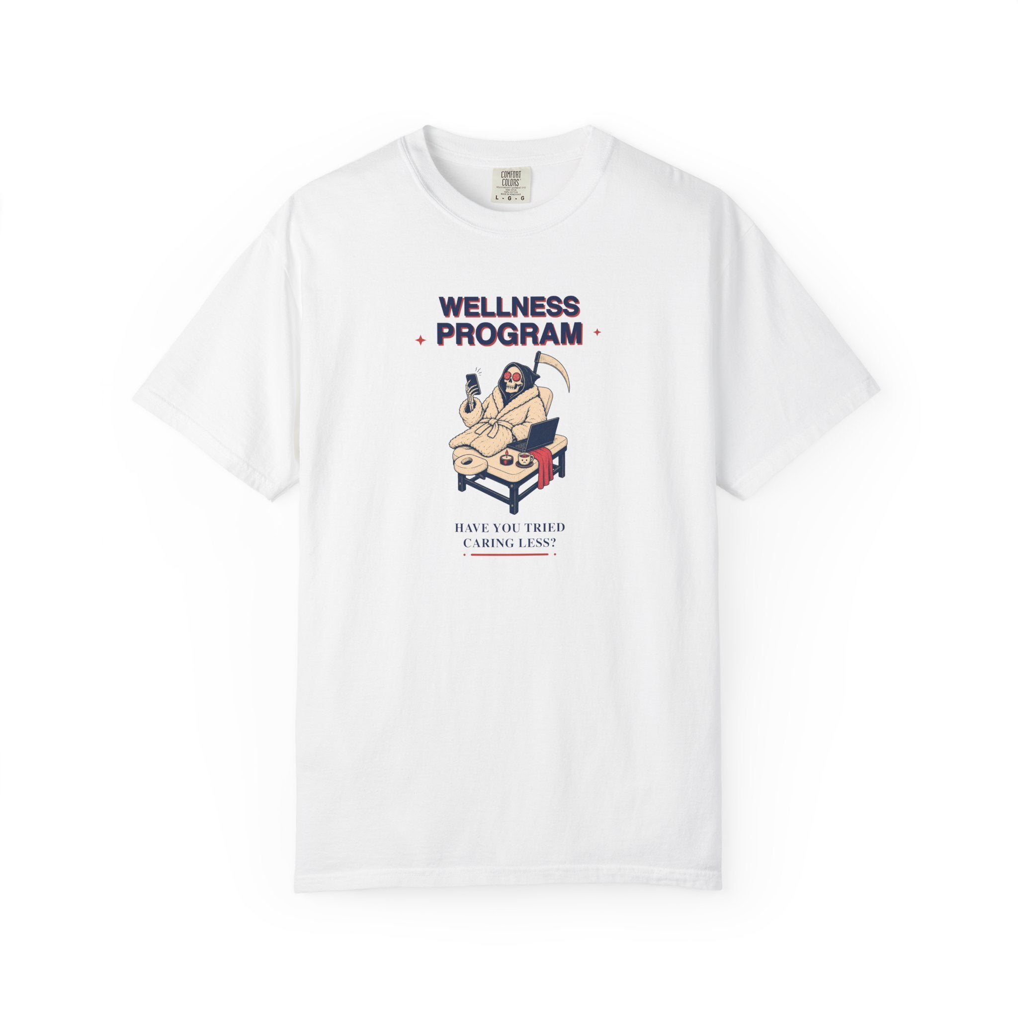Wellness Program Graphic Tee — Grim Reaper Self-Care T-Shirt