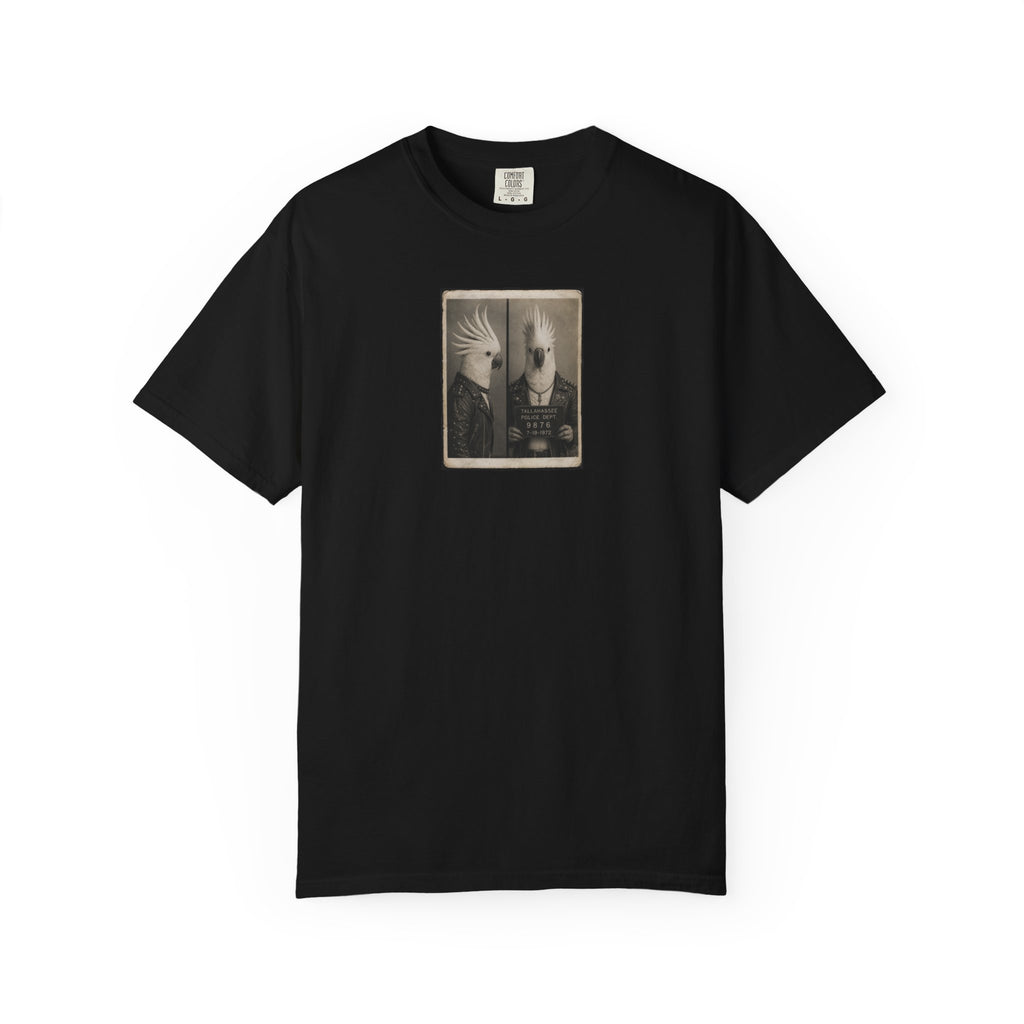 Vintage Cockatoo Mugshot Portrait T-Shirt — Retro Bird Mugshot Vintage Graphic Tee