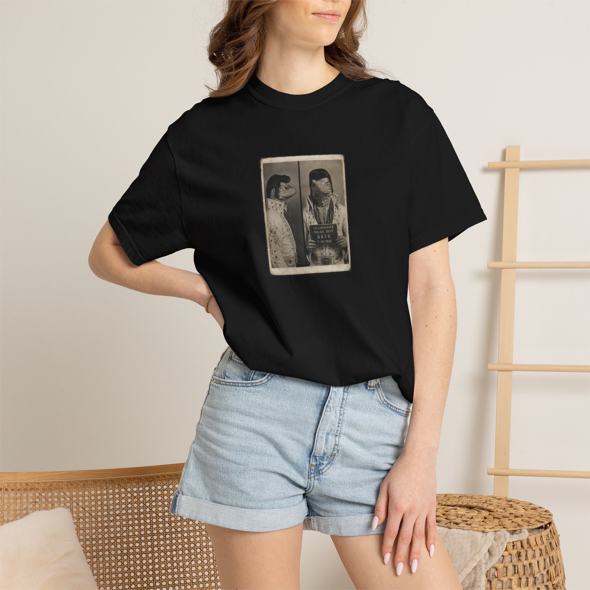 Lizard Elvis Mugshot - Retro Mugshot Portrait Tee