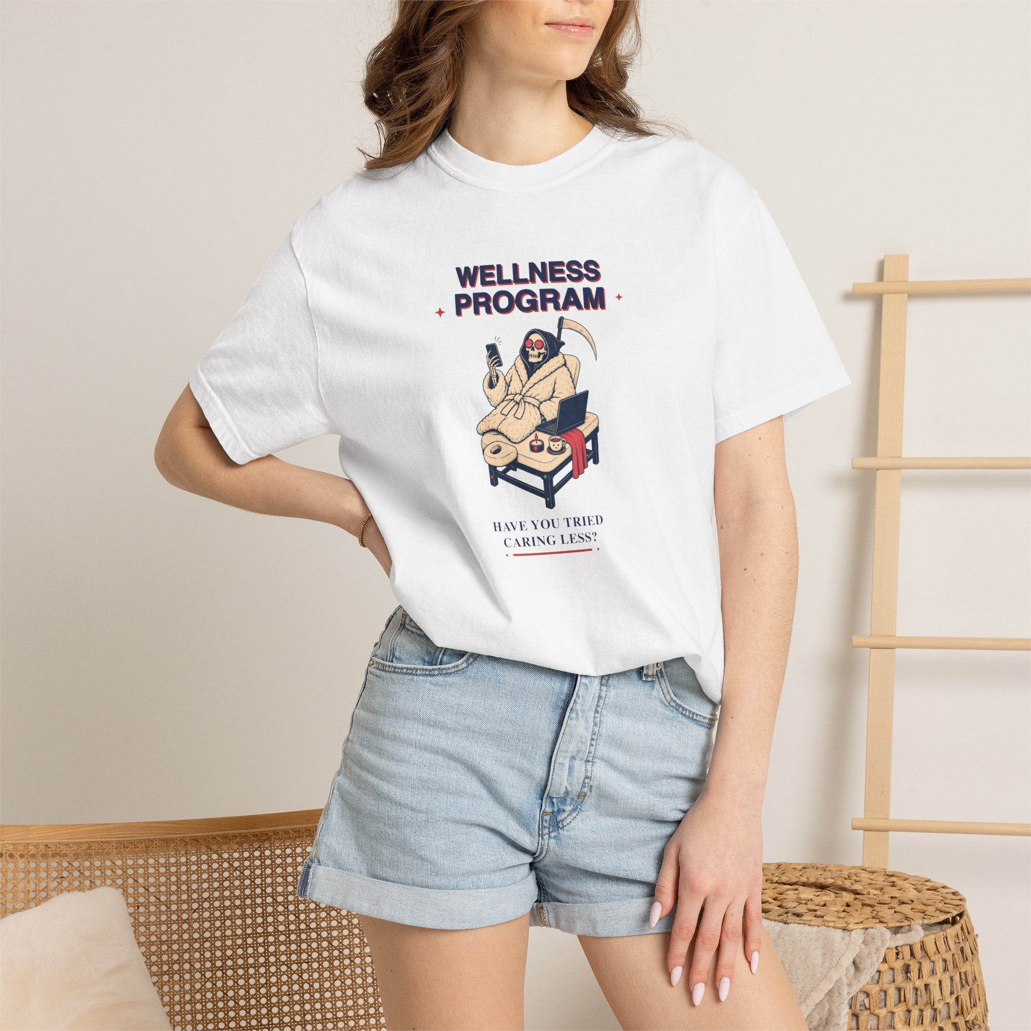 Wellness Program Graphic Tee — Grim Reaper Self-Care T-Shirt