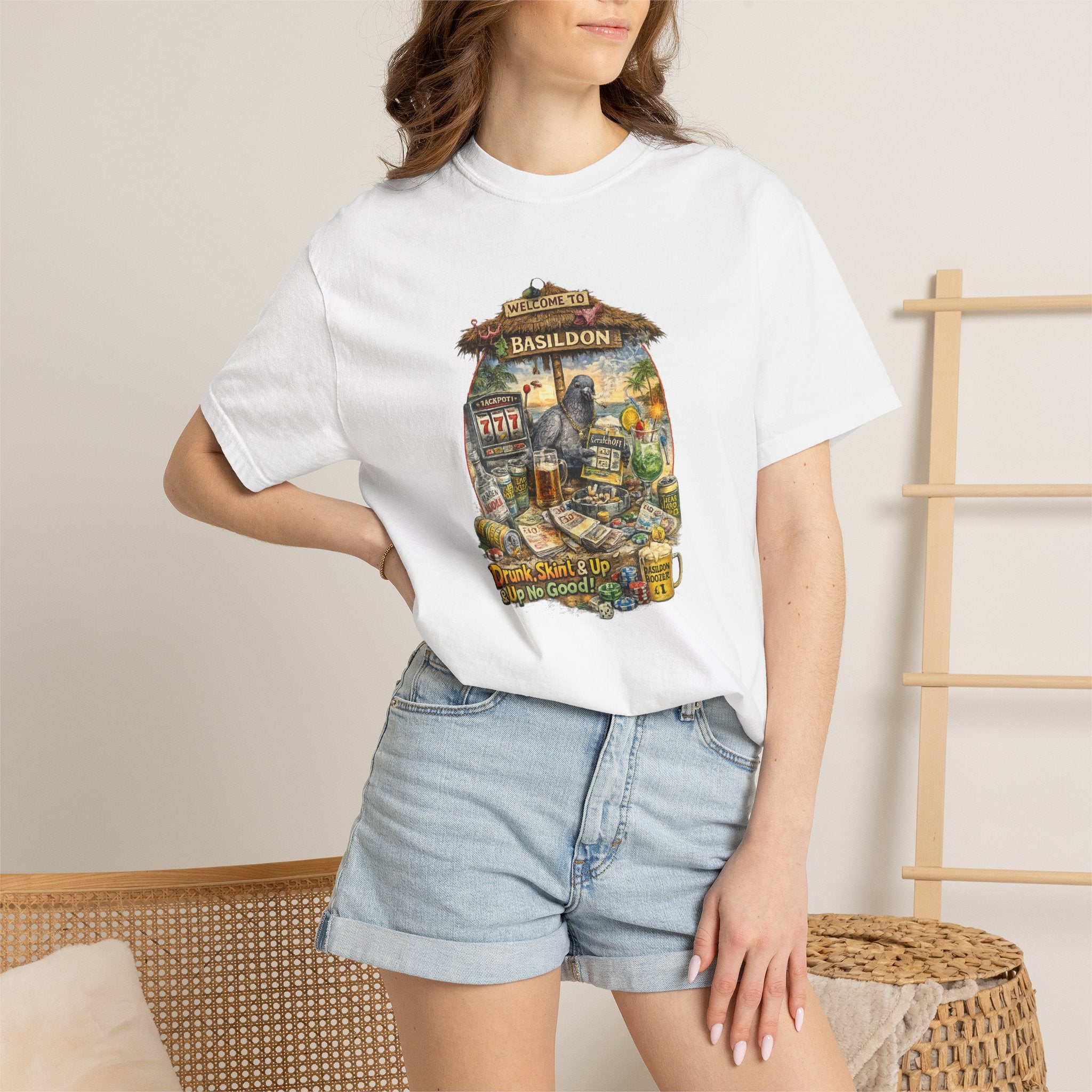Basildon Vintage Vacations Graphic T-Shirt — 'Basildon' Illustrated Vacation Holiday Tee