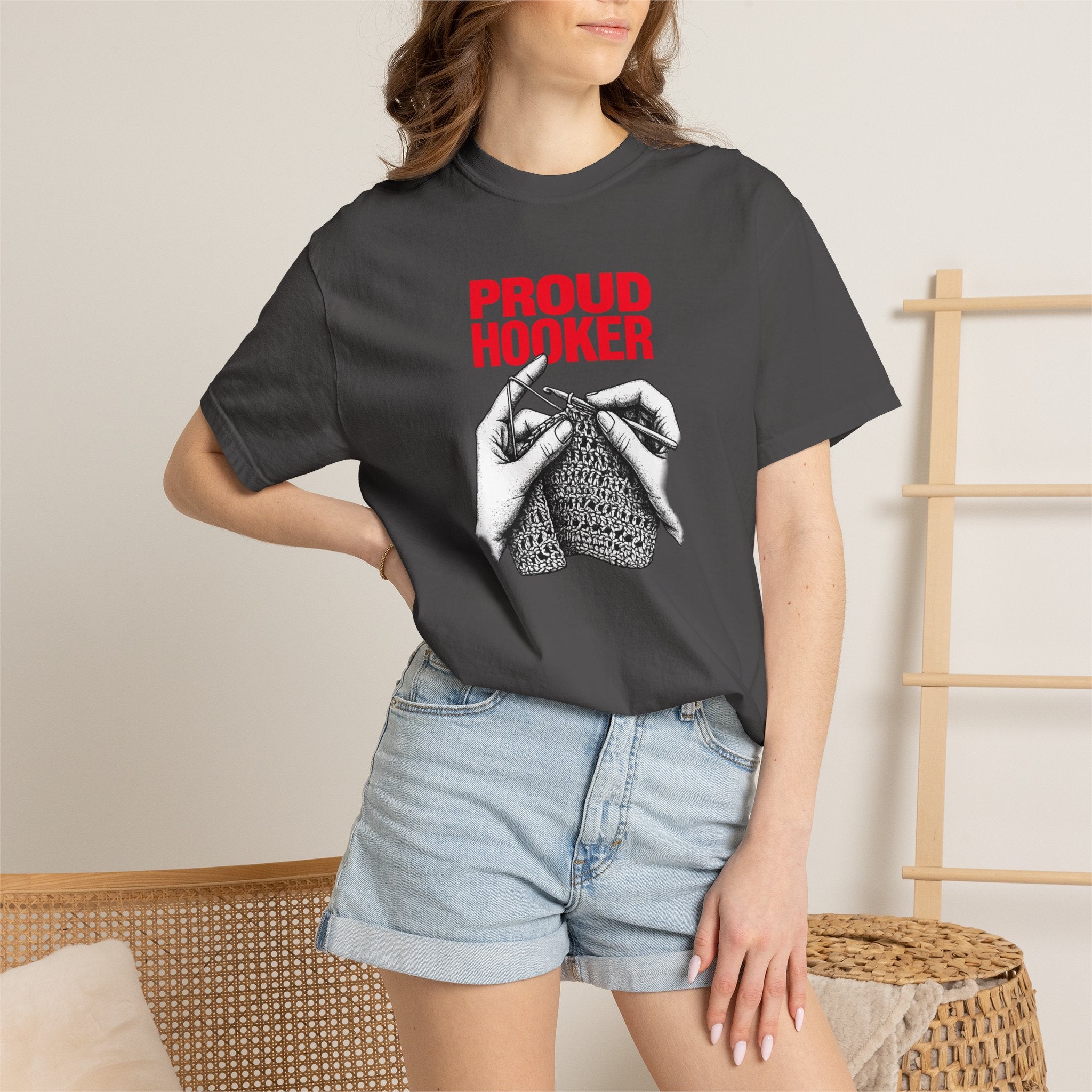 Proud Hooker Knitting T-Shirt — Vintage Crochet Hands Graphic Tee