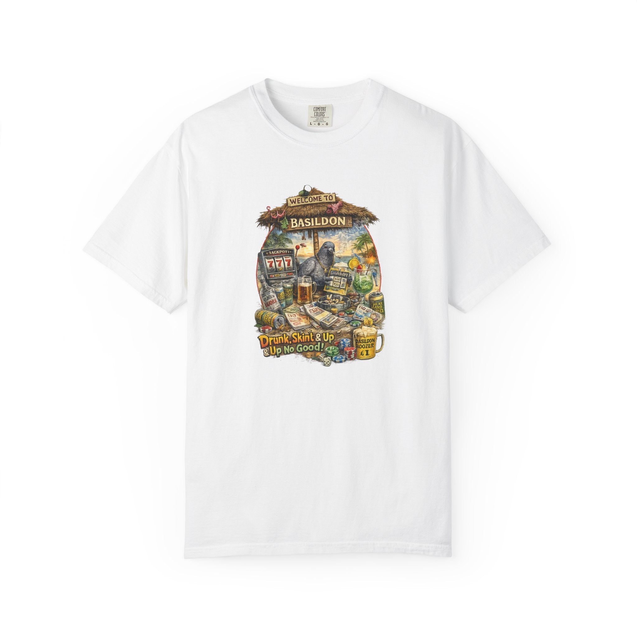 Basildon Vintage Vacations Graphic T-Shirt — 'Basildon' Illustrated Vacation Holiday Tee