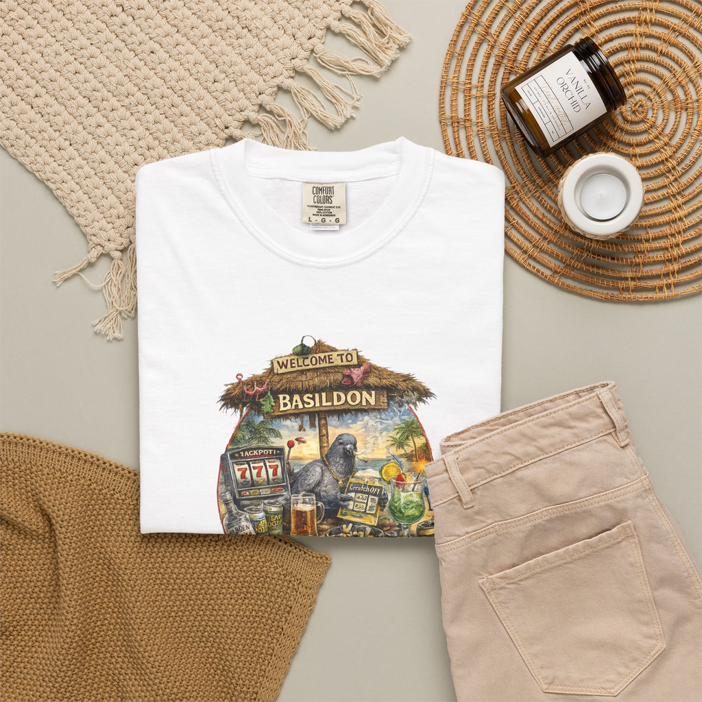 Basildon Vintage Vacations Graphic T-Shirt — 'Basildon' Illustrated Vacation Holiday Tee