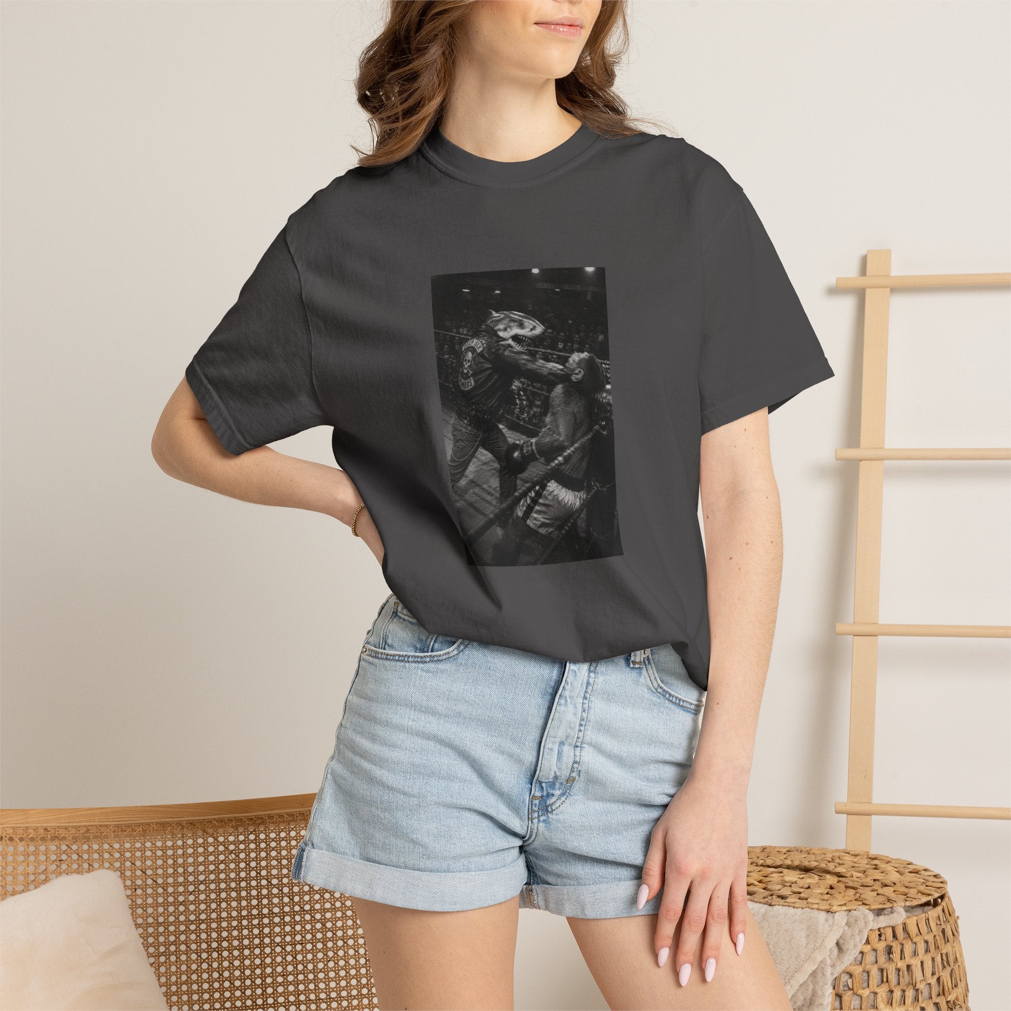 Biker Shark Boxing Monkey - Funny Oversized T-Shirt