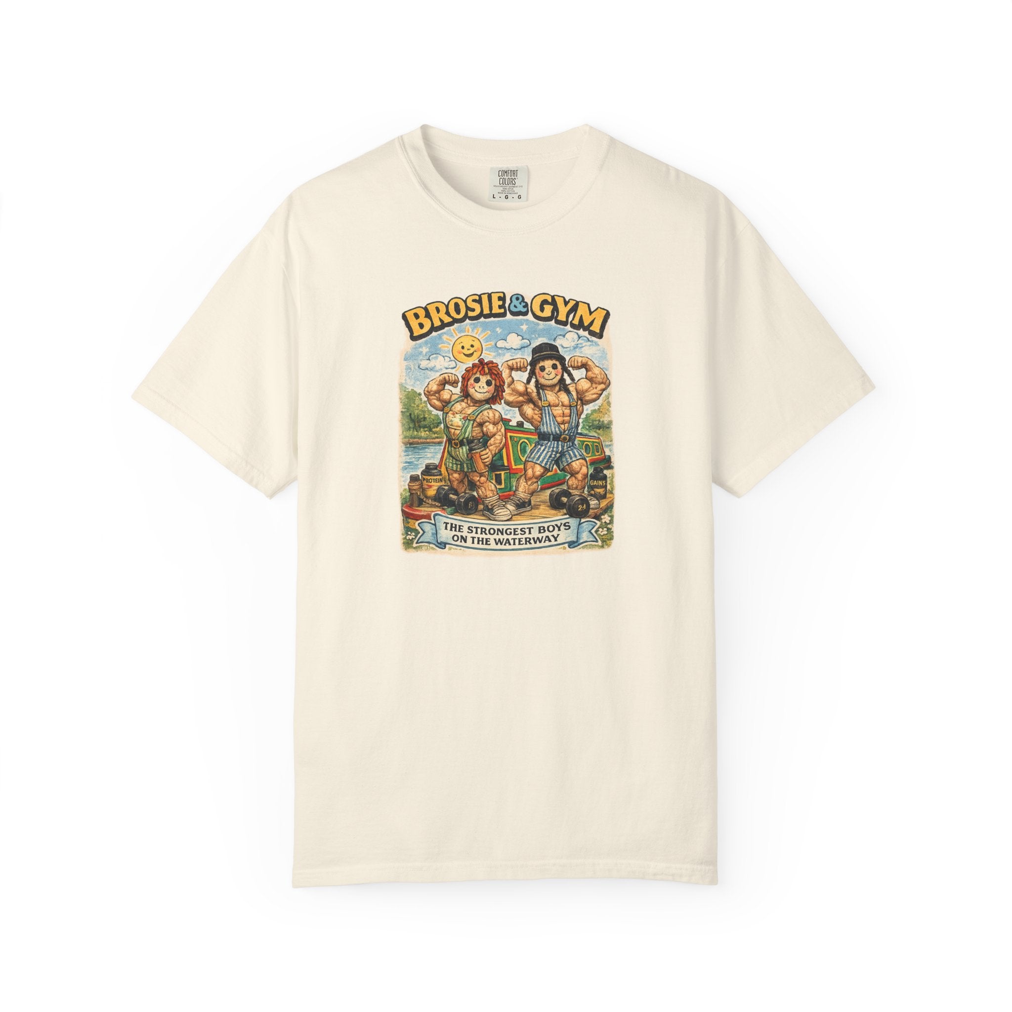 Brosie & Gym Vintage Beach T-Shirt — "Brosie & Gym" Graphic Retro Tee