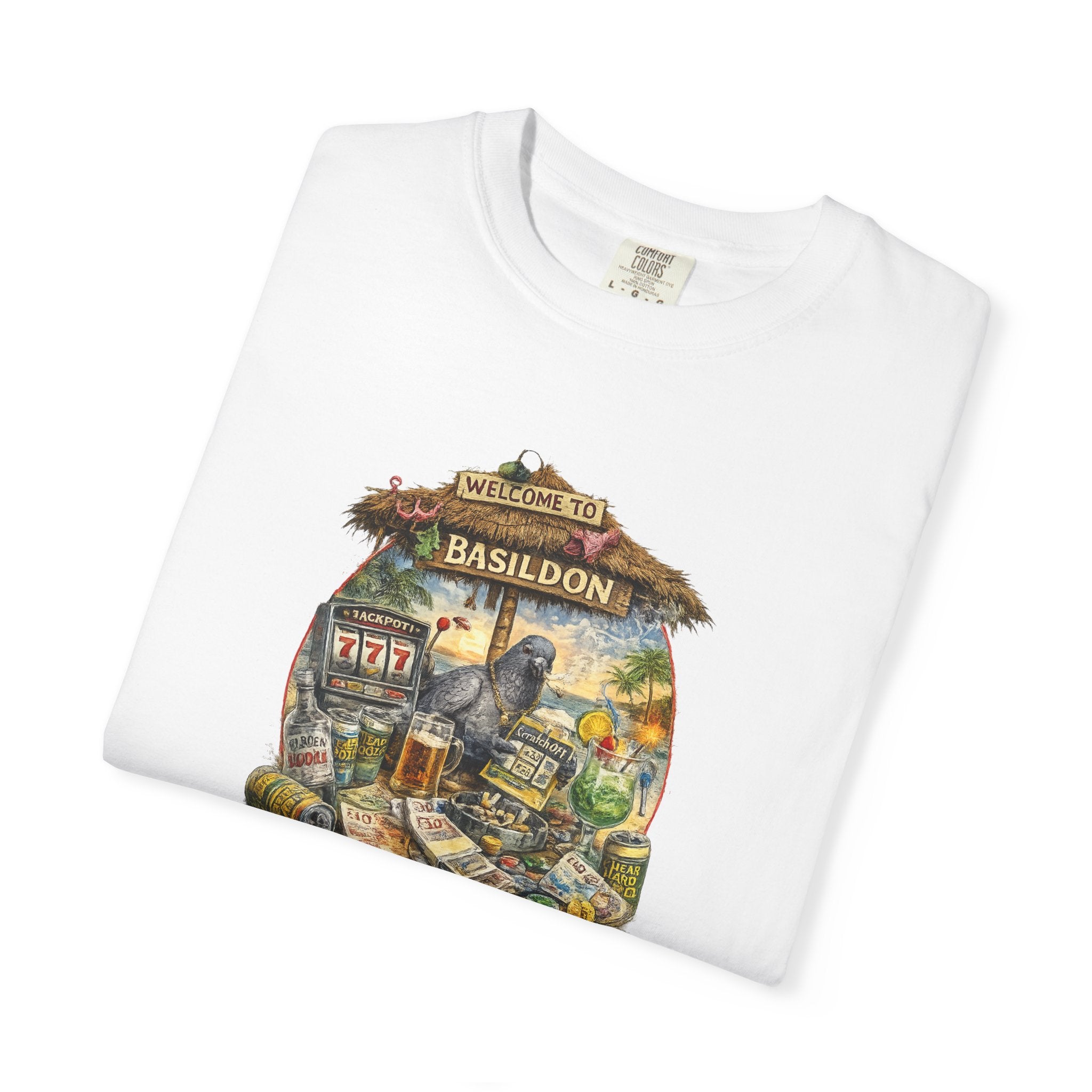 Basildon Vintage Vacations Graphic T-Shirt — 'Basildon' Illustrated Vacation Holiday Tee