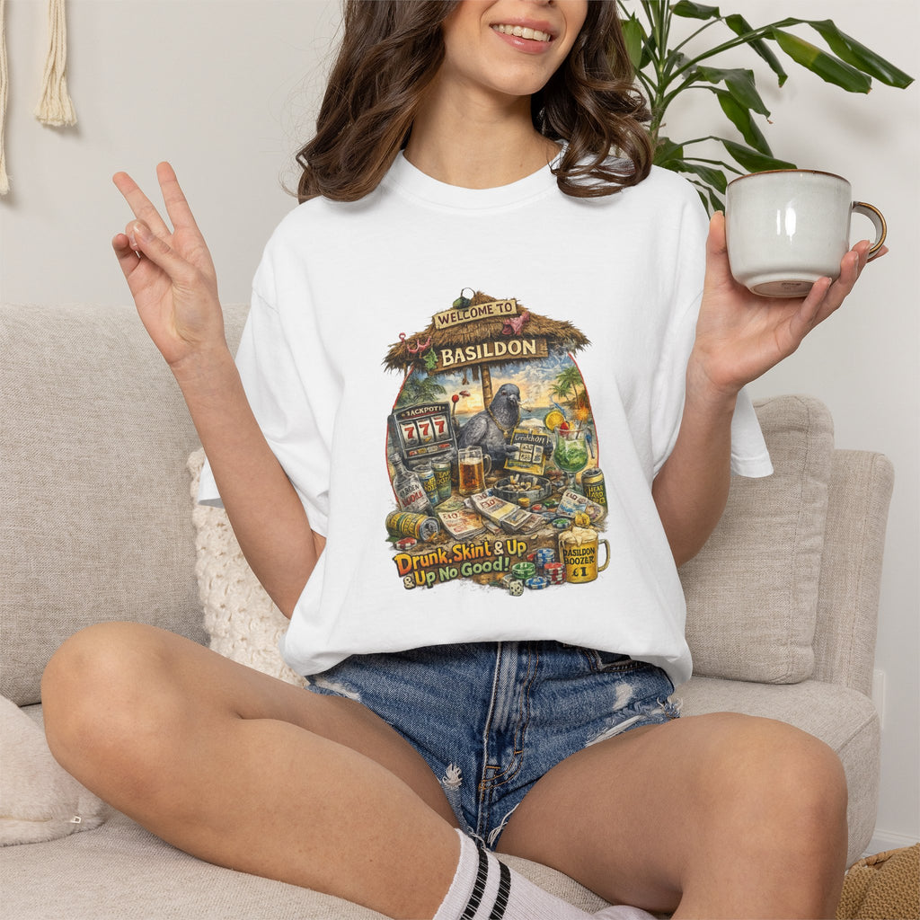 Basildon Vintage Vacations Graphic T-Shirt — 'Basildon' Illustrated Vacation Holiday Tee