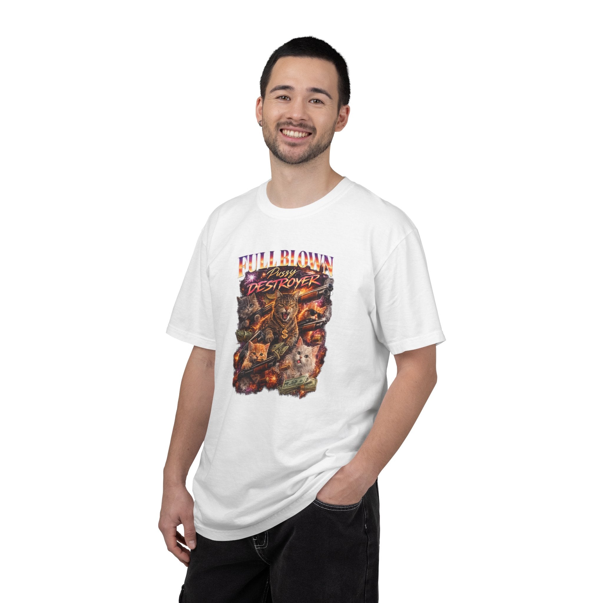 Full Blown Pussy Destroyer - Cat T-Shirt -  Vintage Retro Graphic Tee