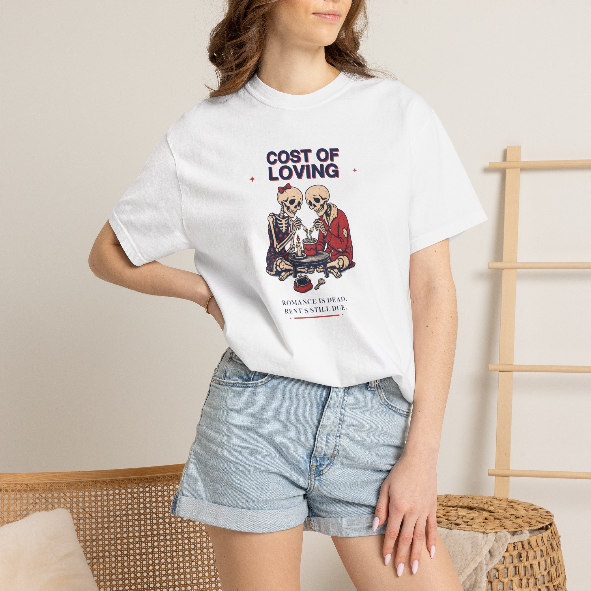 Cost of Loving Graphic Tee — Satirical Skeleton Romance T-Shirt