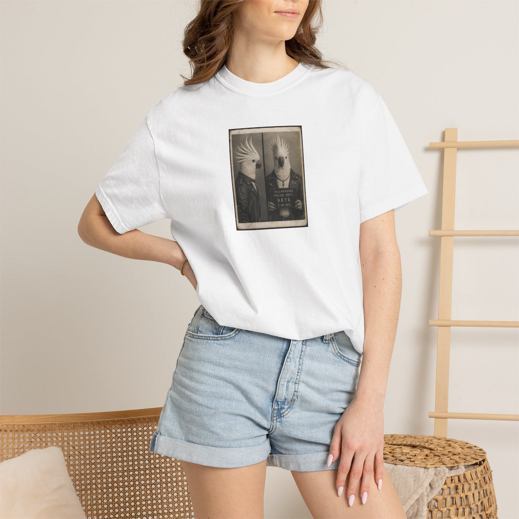 Vintage Cockatoo Mugshot Portrait T-Shirt — Retro Bird Mugshot Vintage Graphic Tee